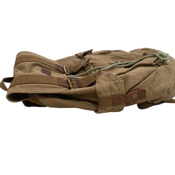 Classic Rucksack Canvas Large Backpack- Tan Unisex - Canvas Bag w/ Leather Trim - Picture 6 of 15